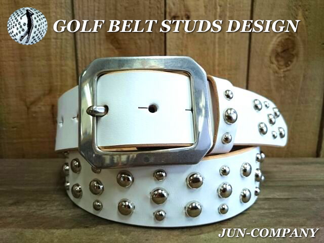 ゴルフベルト 栃木レザーベルト ホワイト 38ｍｍ スタッズデザイン