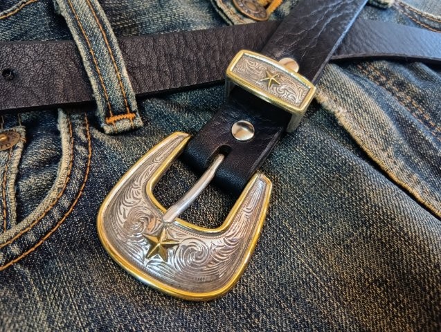 ナローベルト 栃木レザー【ブラック】25mm 【IVAN STAR WESTEN BUCKLE